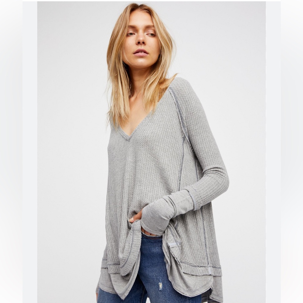 Free People We the Free Pacific Waffle Knit Tunic Length Long Sleeve Thermal szL